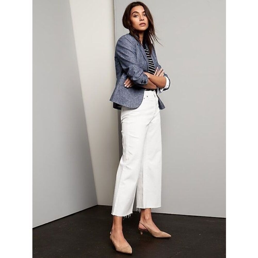 Banana Republic High Rise Wide Leg Cropped Pants In White